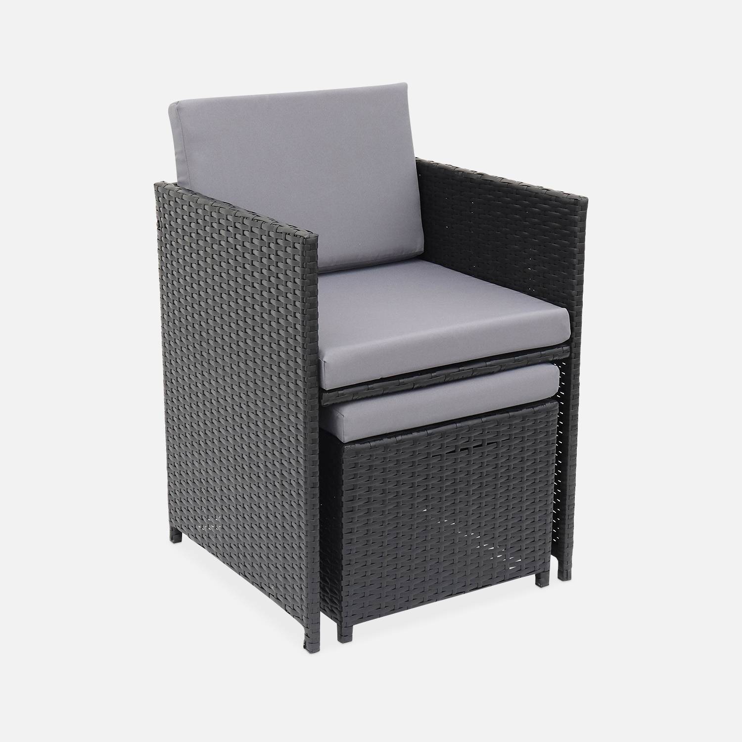 Conjunto de muebles de jardín 6-10 plazas - Fregadero - Color negro, cojines grises, mesa incorporada. Photo4