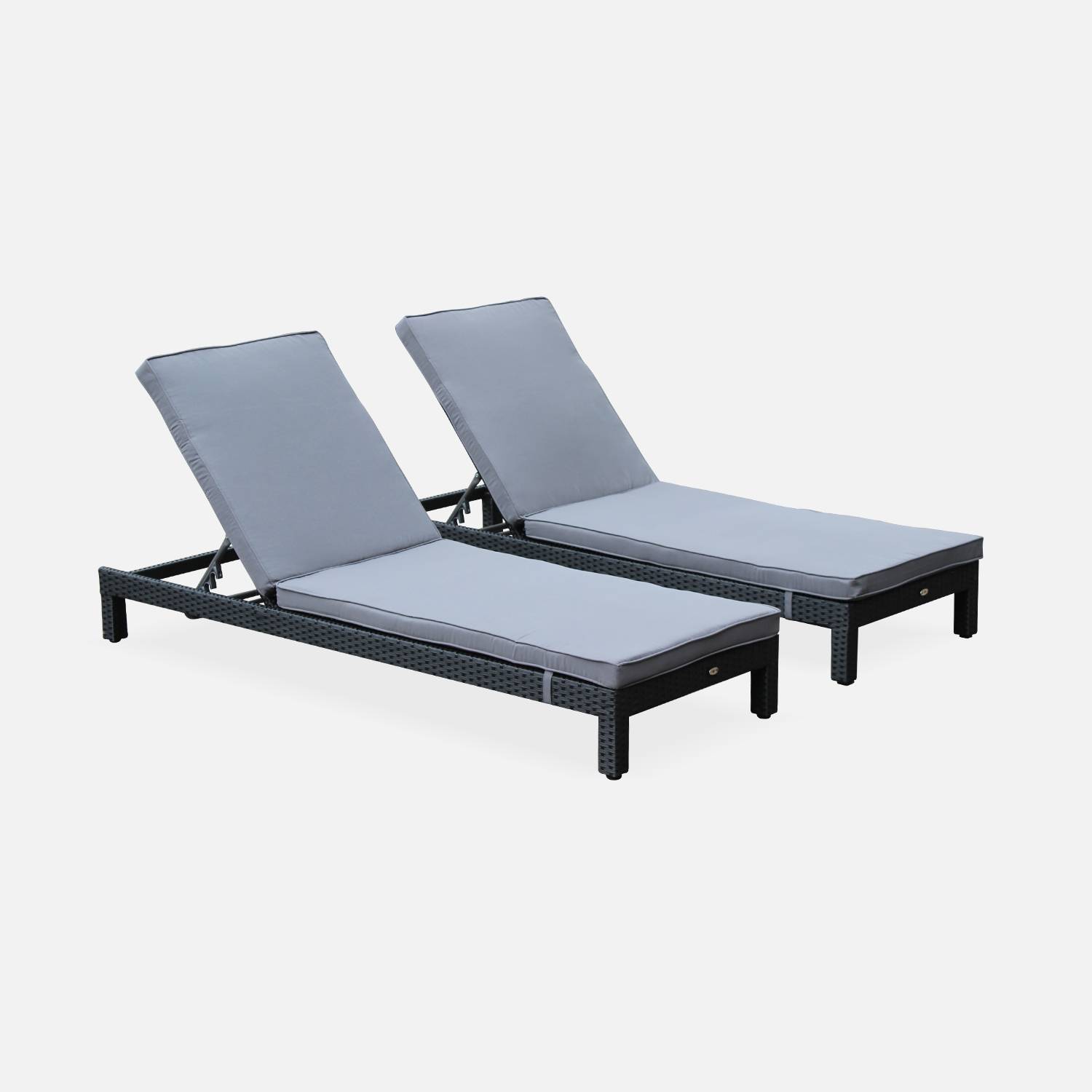 Set mit 2 Liegestühlen Rattan (Liegestuhl) - Pisa x2 - Schwarz, graue Kissen Photo2