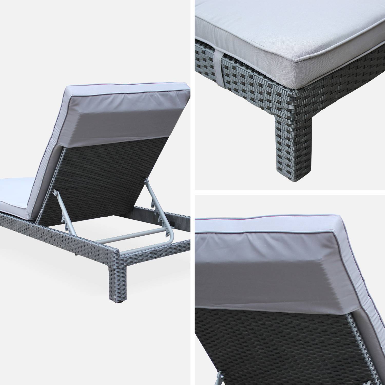 Set mit 2 Liegestühlen Rattan (Liegestuhl) - Pisa x2 - Schwarz, graue Kissen Photo4