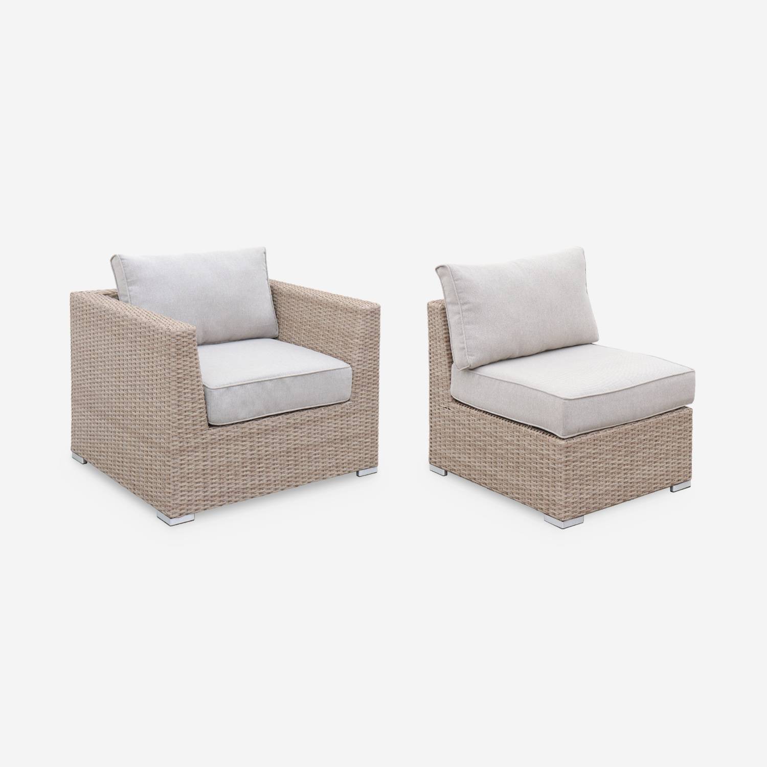 Muebles de jardín de resina trenzada redonda - VINCI - Cojines beige naturales - 5 asientos, ajustable, ultra cómodo, de alta gama Photo4