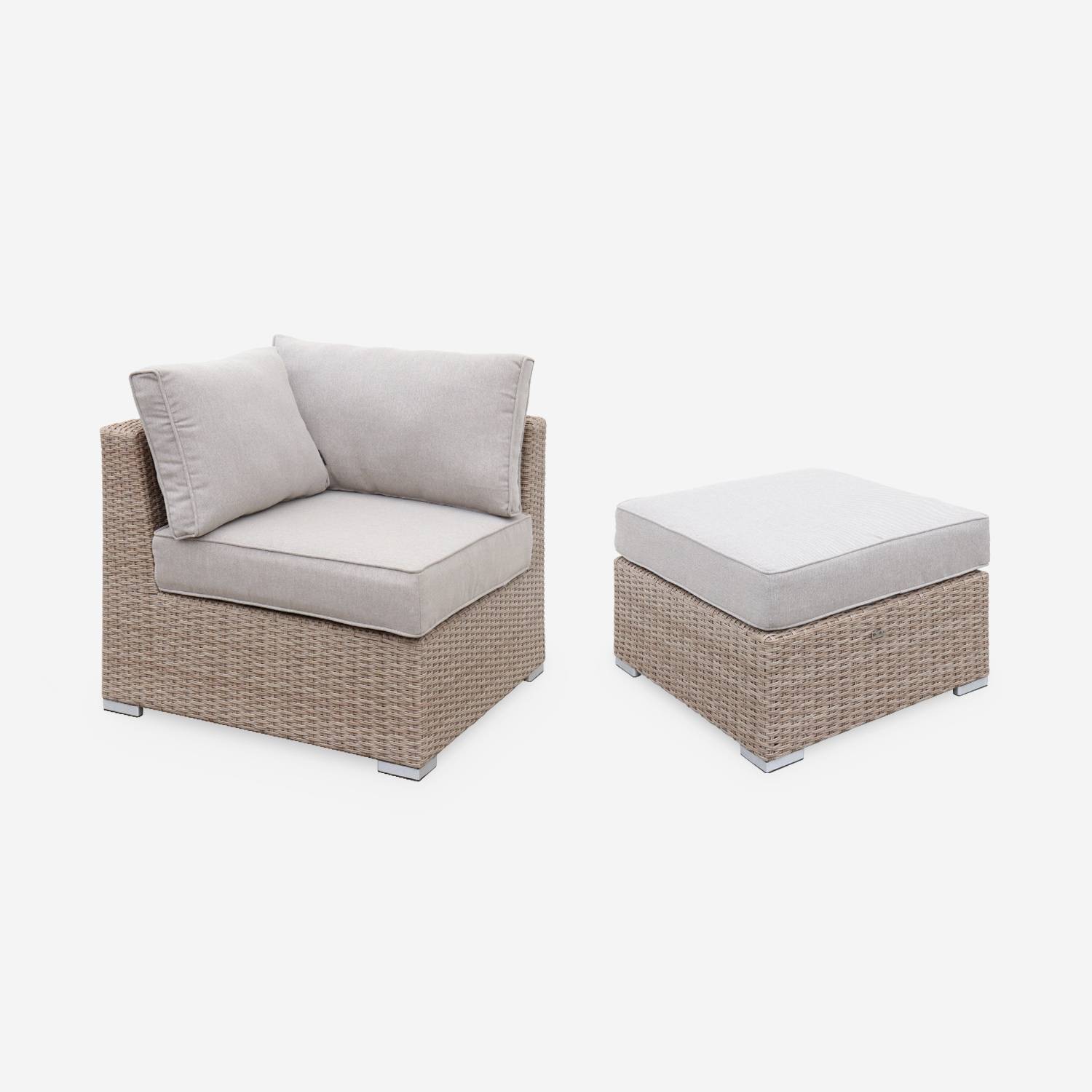 Muebles de jardín de resina trenzada redonda - VINCI - Cojines beige naturales - 5 asientos, ajustable, ultra cómodo, de alta gama Photo5