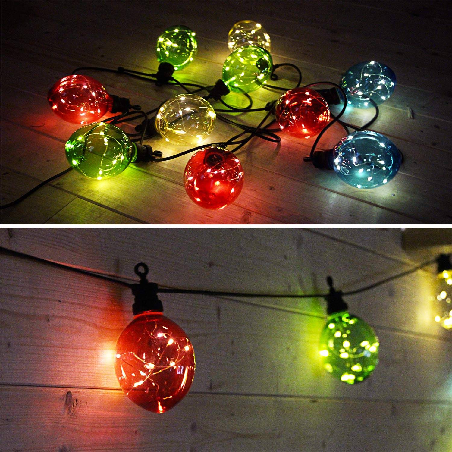 Morphée - Guirlande lumineuse extérieure avec 10 boules lumineuses, 100 LED, à piles, fonction timer, 8 modes, 4,5 m de long Photo6