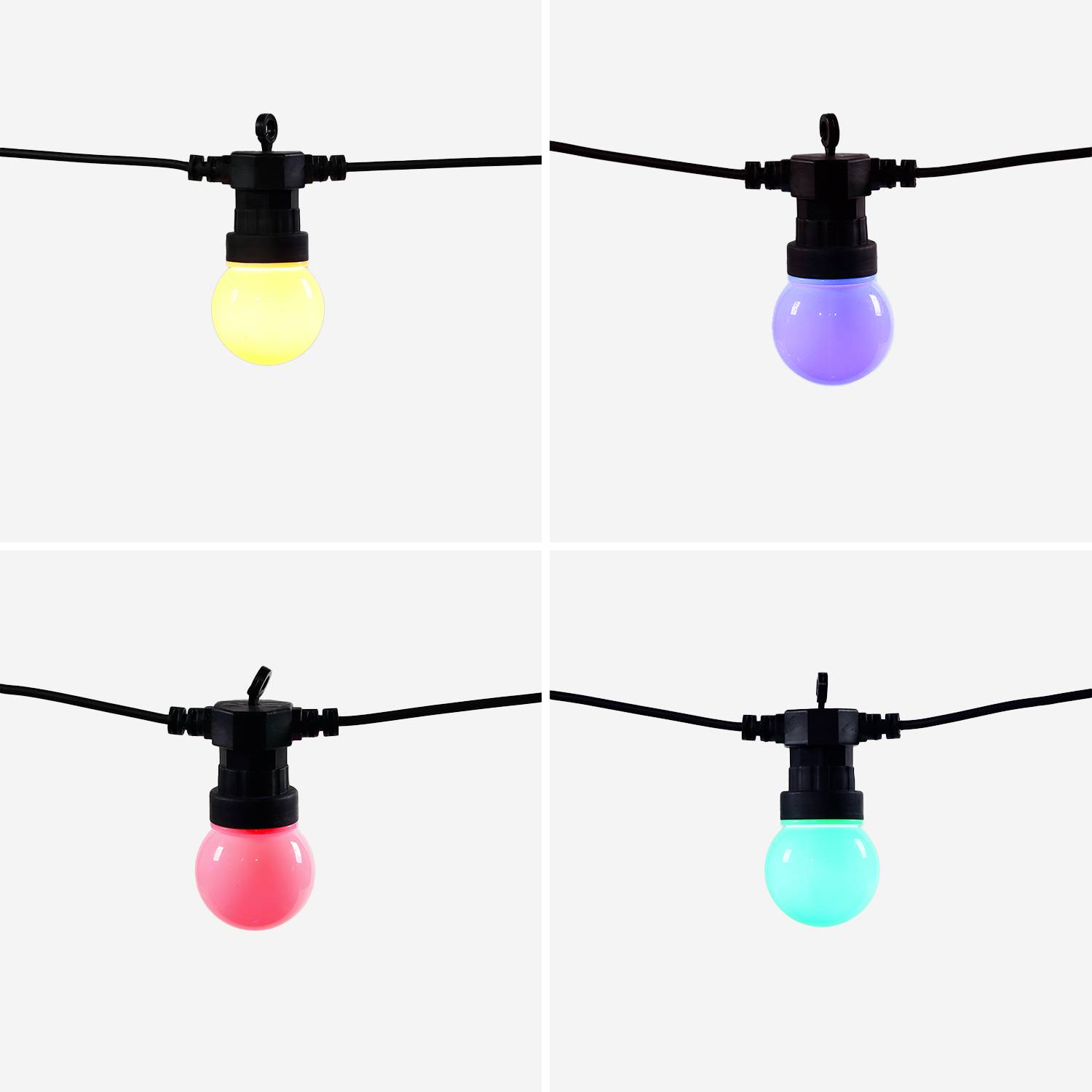 HERACLES -  Guirlande lumineuse guinguette extérieure avec 10 ampoules, 50 LED multicolores, à piles (non fournies), fonction timer,  8 modes,  4,5 m de long Photo4