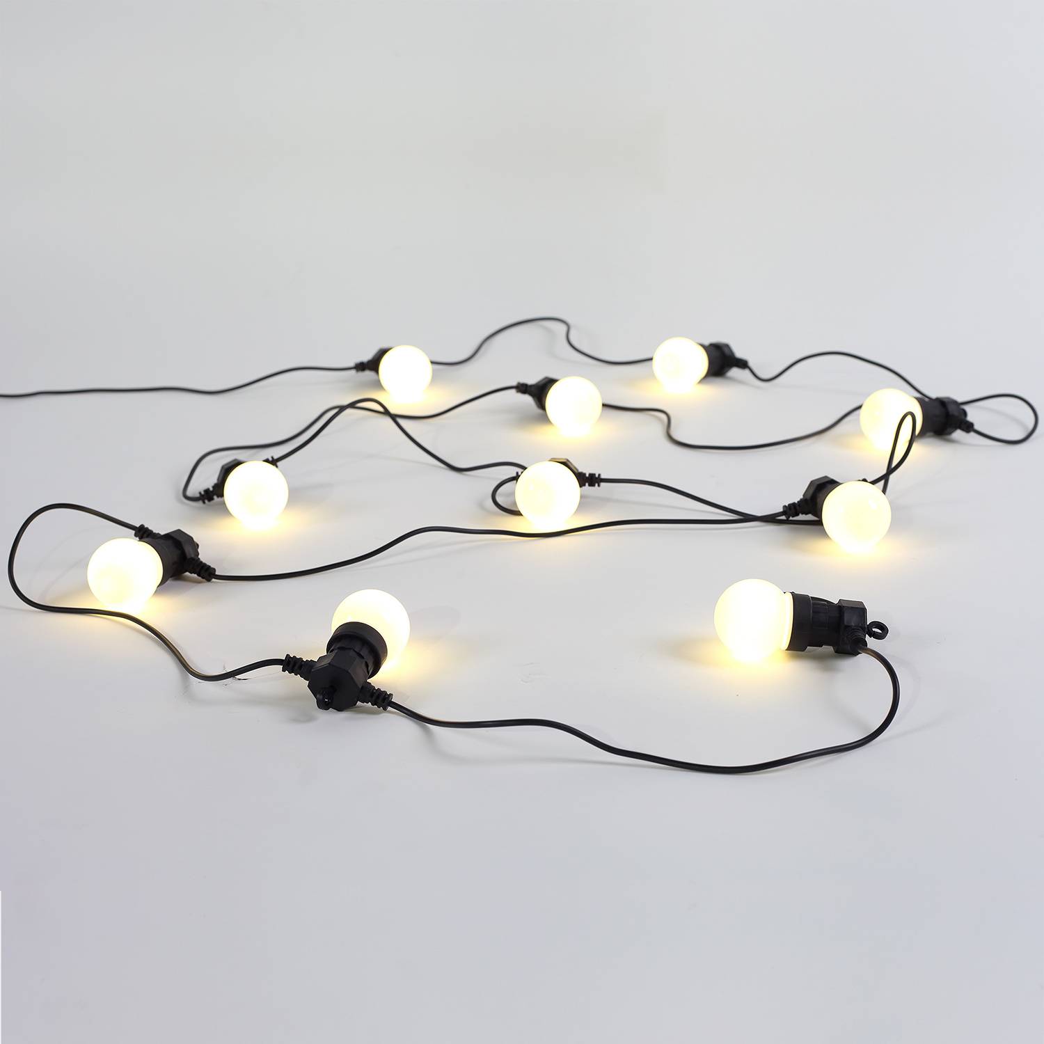 HERACLES -  Guirlande lumineuse guinguette extérieure avec 10 ampoules blanches, 50 LED, à piles (non fournies), fonction timer,  8 modes,  4,5 m de long Photo3