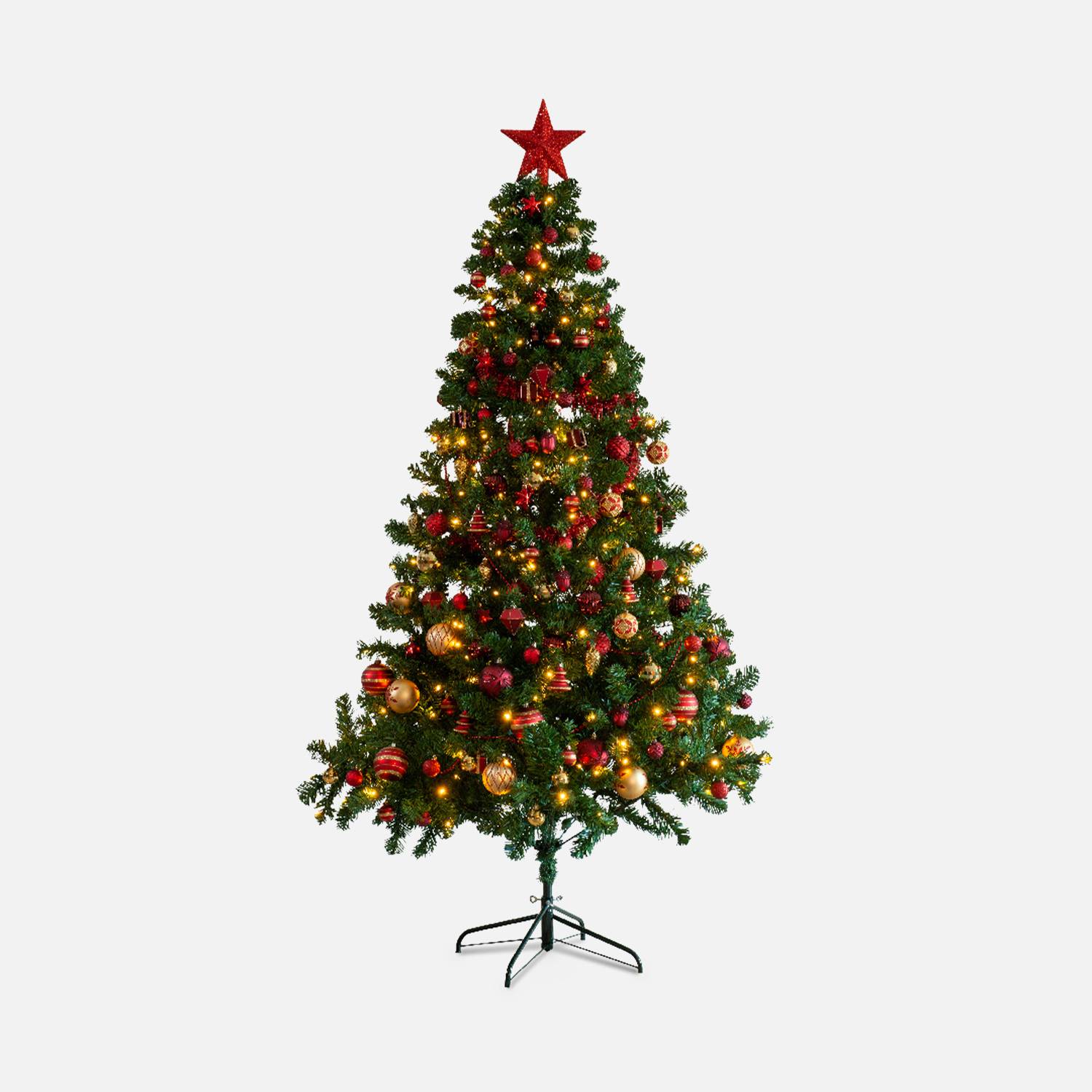 Árvore artificial com kit de decoração - Toronto 210cm - verde com decorações vermelhas e douradas Photo1