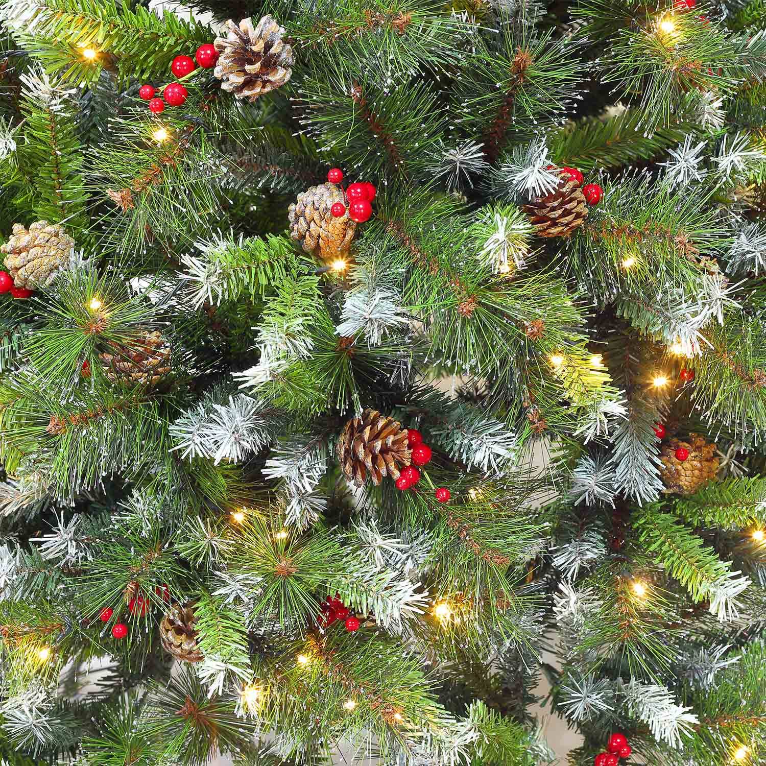 Árbol de Navidad artificial de lujo de 240 cm con luces de colores, adornos y soporte incluidos - FLECOS Photo2