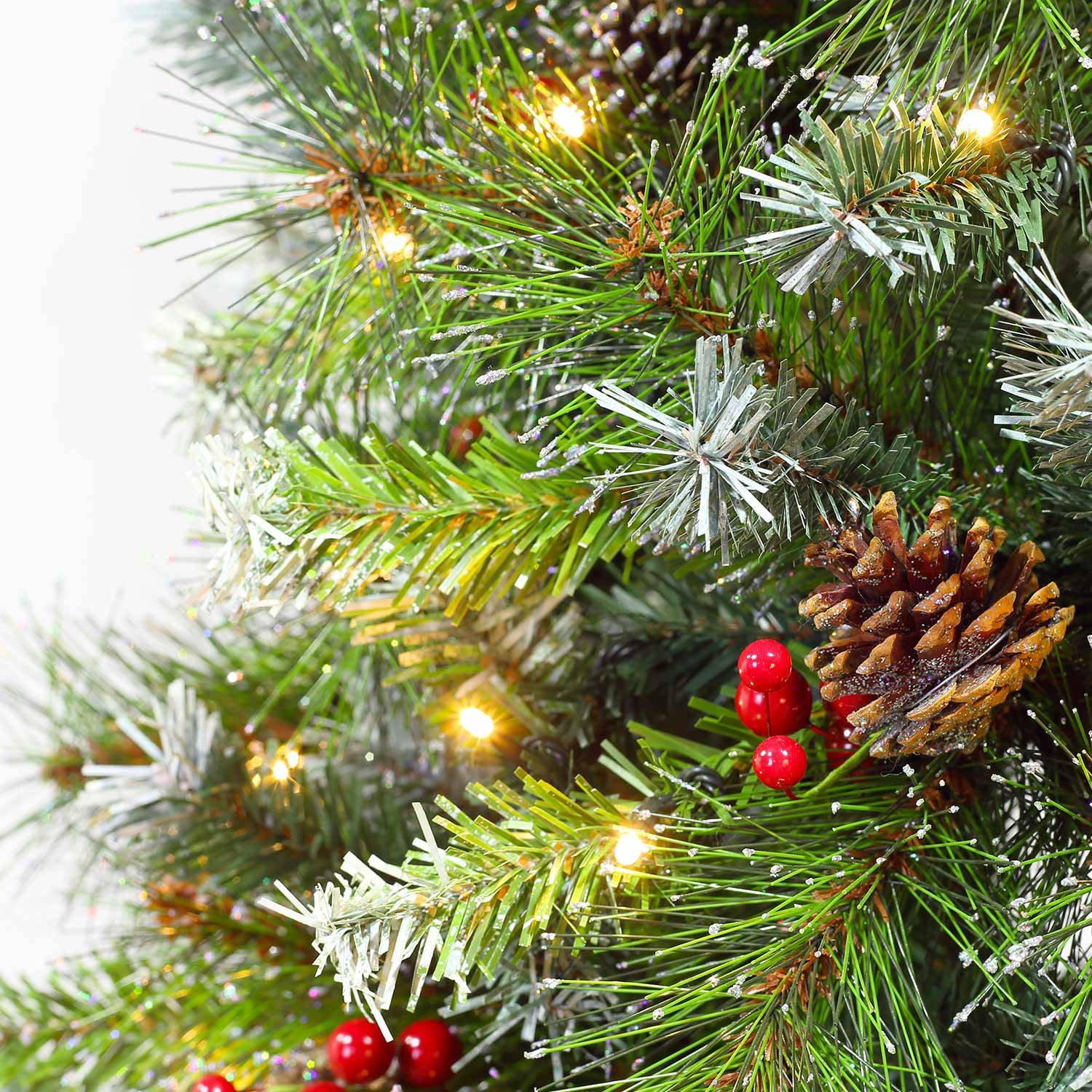 Árbol de Navidad artificial de lujo de 240 cm con luces de colores, adornos y soporte incluidos - FLECOS Photo4