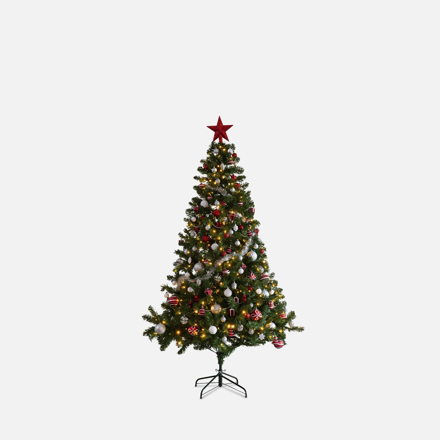 Árvore artificial com kit de decoração - Ottawa 150cm - verde com decorações vermelhas, brancas e platô  Photo16