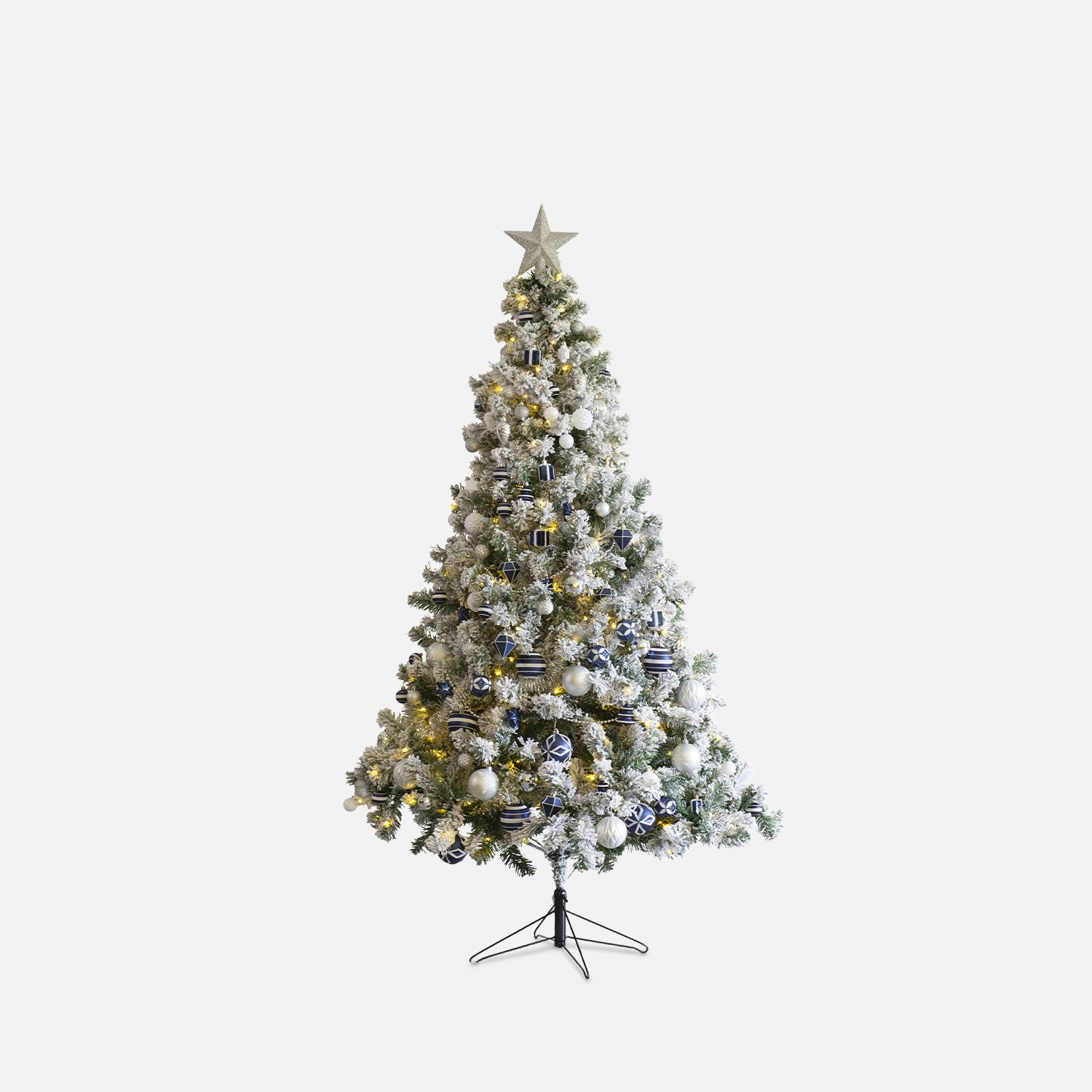 Árvore de neve artificial com kit de decoração - Montreal 180cm - branco com decorações azuis, prateadas e brancas Photo7