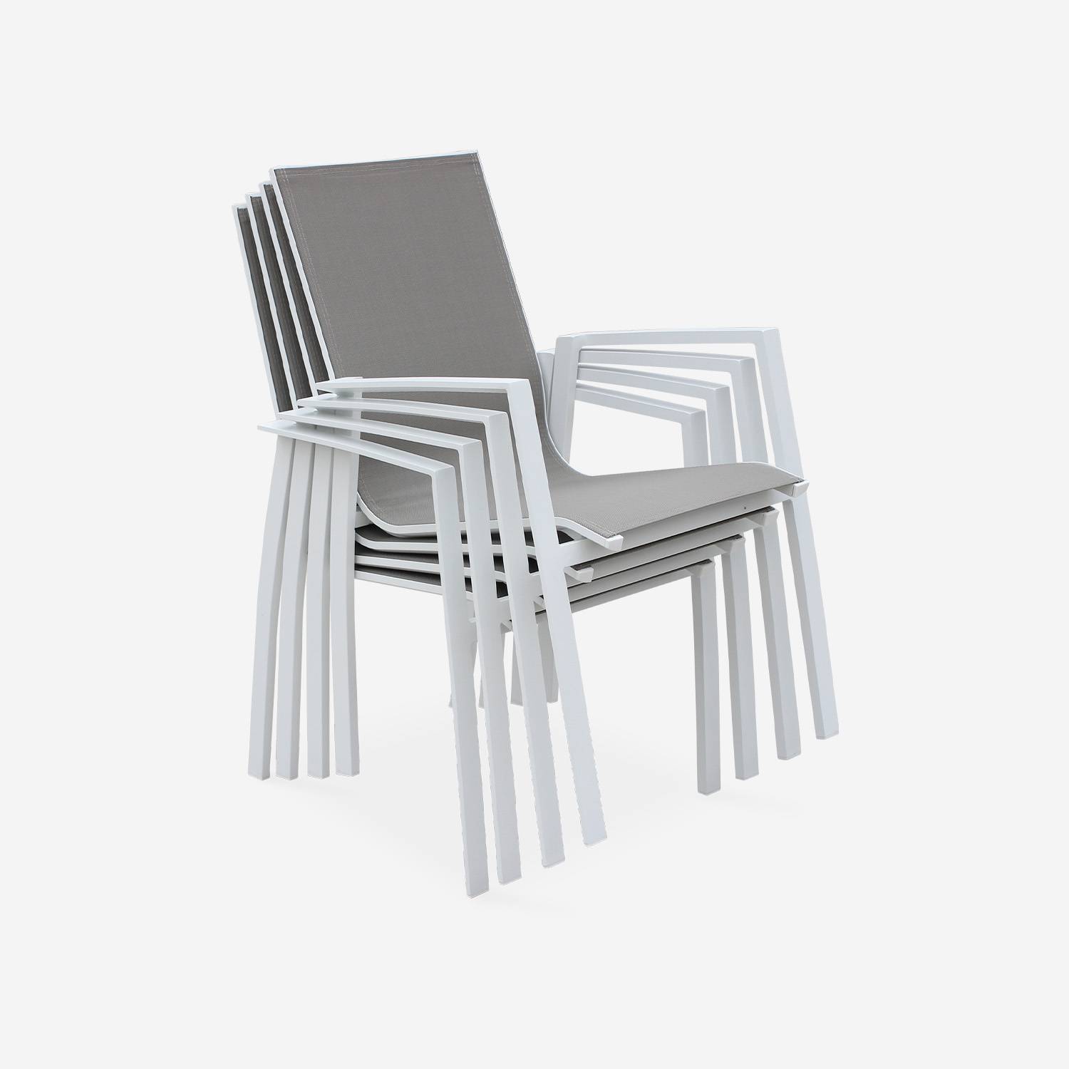 Ensemble Washington, 1 table extensible et 8 fauteuils en aluminium et textilène Photo7