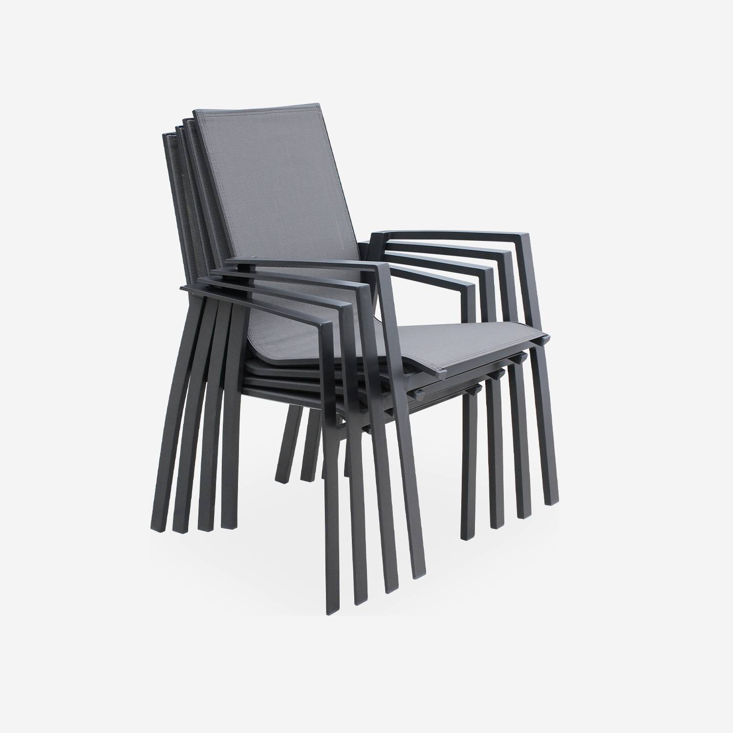 Ensemble Washington, 1 table extensible et 8 fauteuils en aluminium et textilène Photo6