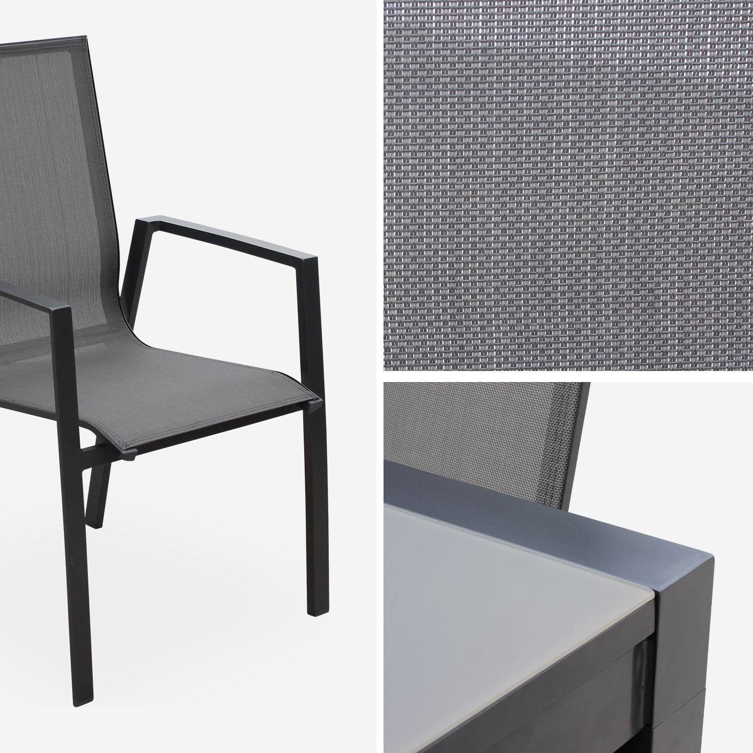 Conjunto de jardín con mesa extensible - Mesa de aluminio de 200/300 cm con tapa de cristal esmerilado, extensión y 8 sillas textileno Photo7