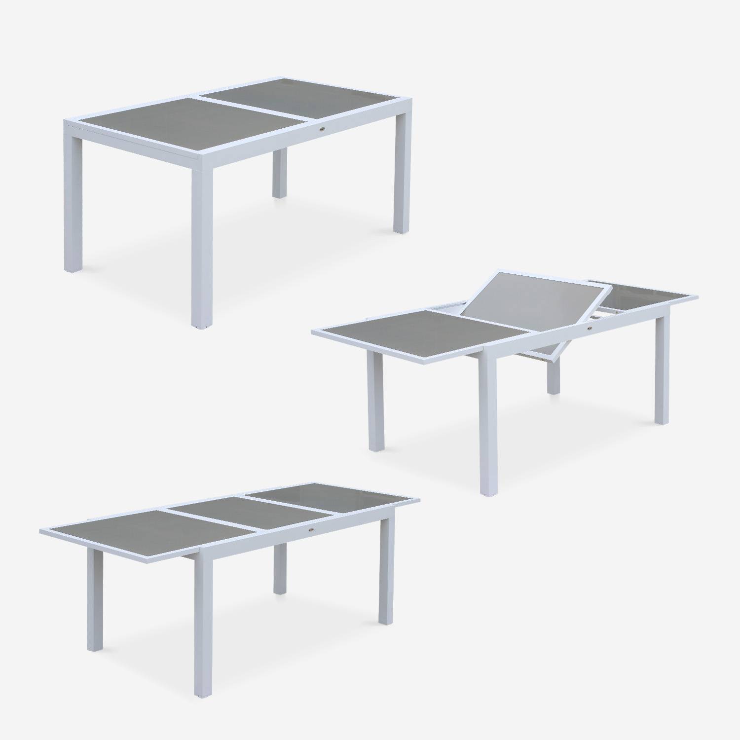 Tavolo da giardino allungabile - modello: Orlando, colore: Talpa - Tavolo in alluminio, dimensioni: 150/210cm, ripiano in vetro, prolunga e 6 sedie in textilene Photo4