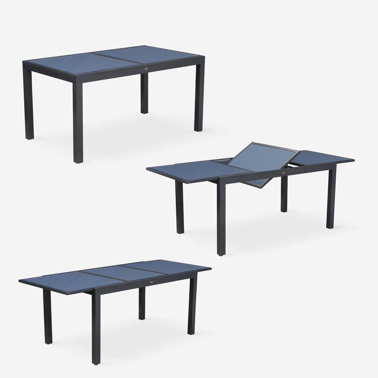 Tavolo da giardino allungabile - modello: Orlando, colore: Grigio scuro - Tavolo in alluminio, dimensioni: 150/210cm, ripiano in vetro, prolunga e 6 sedie in textilene Photo4