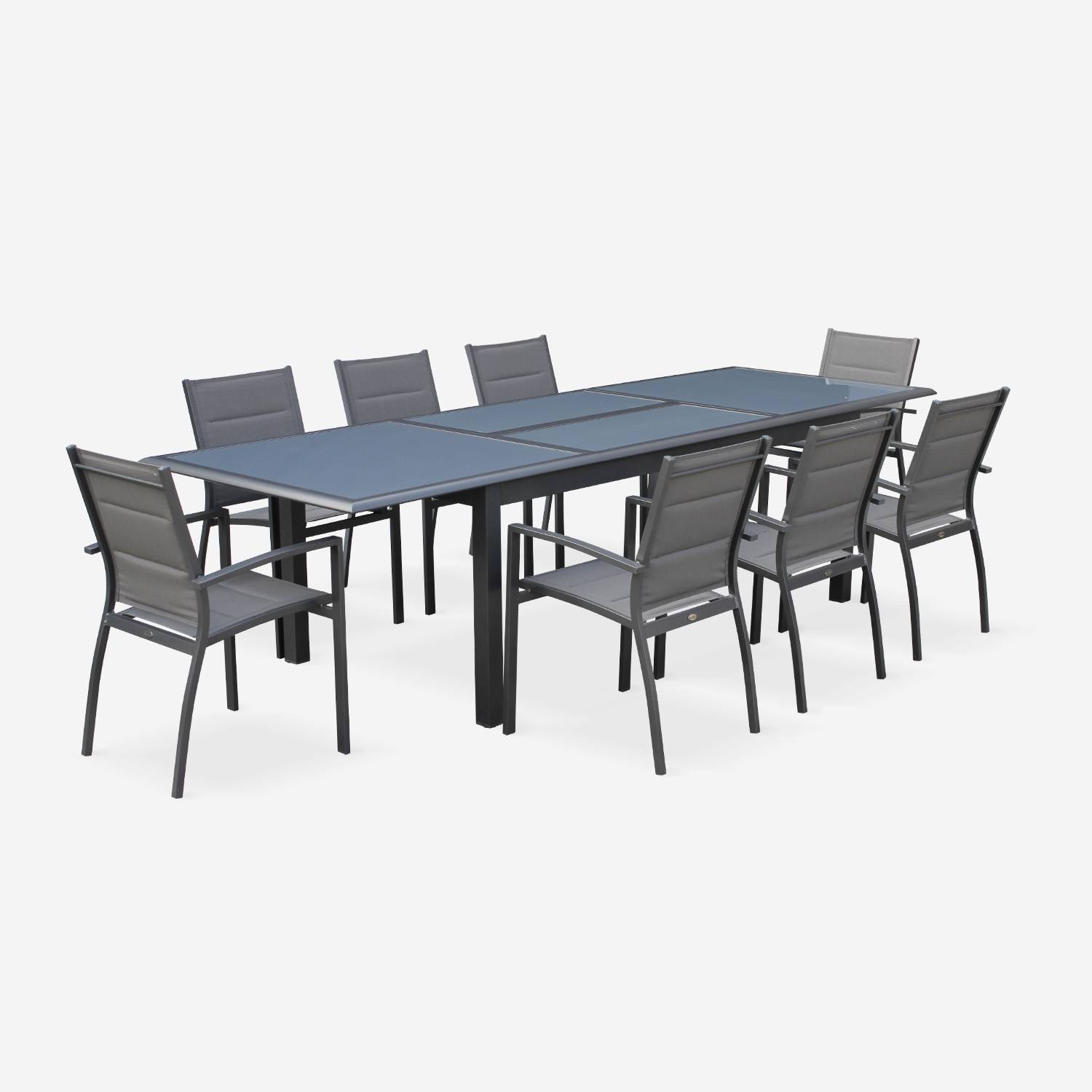 Conjunto de mesa de jardín con sus sillas, Aluminio, 8 plazas, Gris oscuro / Estructura Antracita, Philadelphie Photo2