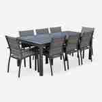 Mesa extensível para mobiliário de jardim - Philadelphia Gris antracite - mesa em alumínio de 200/300 cm, tampo de vidro, folha extensível e 8 cadeirões em textilene Photo3