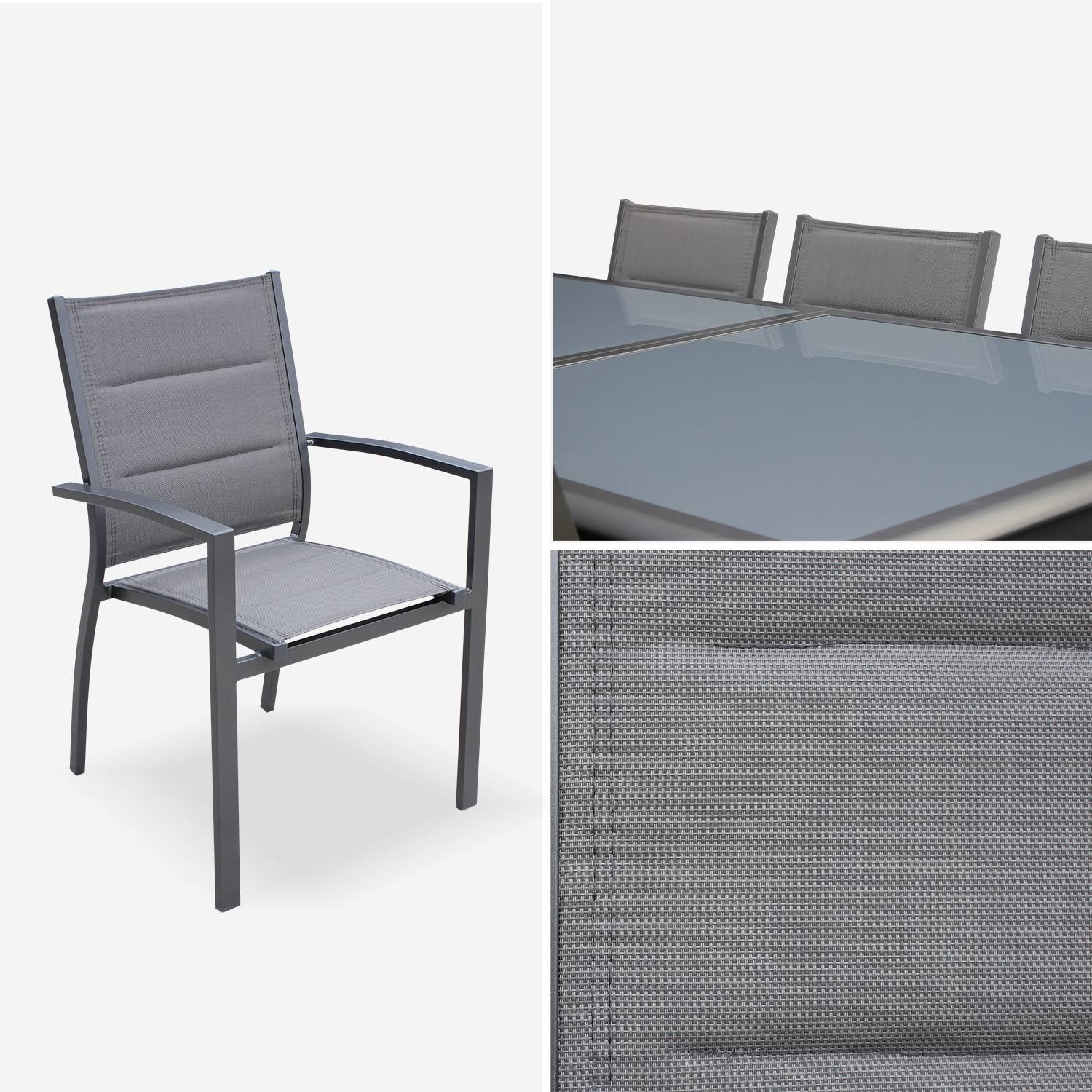 Ensemble Philadelphie 1 table extensible et 8 fauteuils en aluminium et textilène Photo6