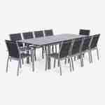 Ensemble Chicago, 1 table extensible, 2 fauteuils, 6 chaises en aluminium et textilène Photo4