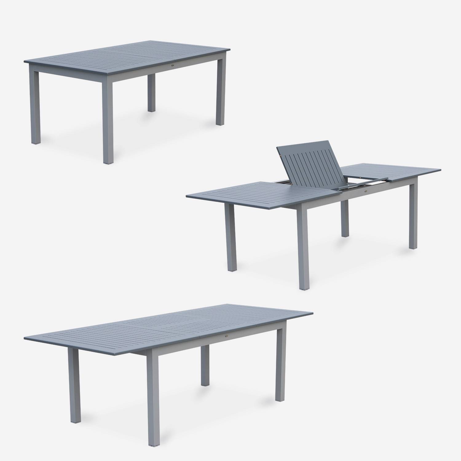 Ausziehbarer Tisch Gartengarnitur - Chicago Grau - Aluminiumtisch 175/245 cm mit Verlängerung und 2 Sessel miy Armlehnen und 6 Stühle ohne Armlehnen aus Textilene Photo6