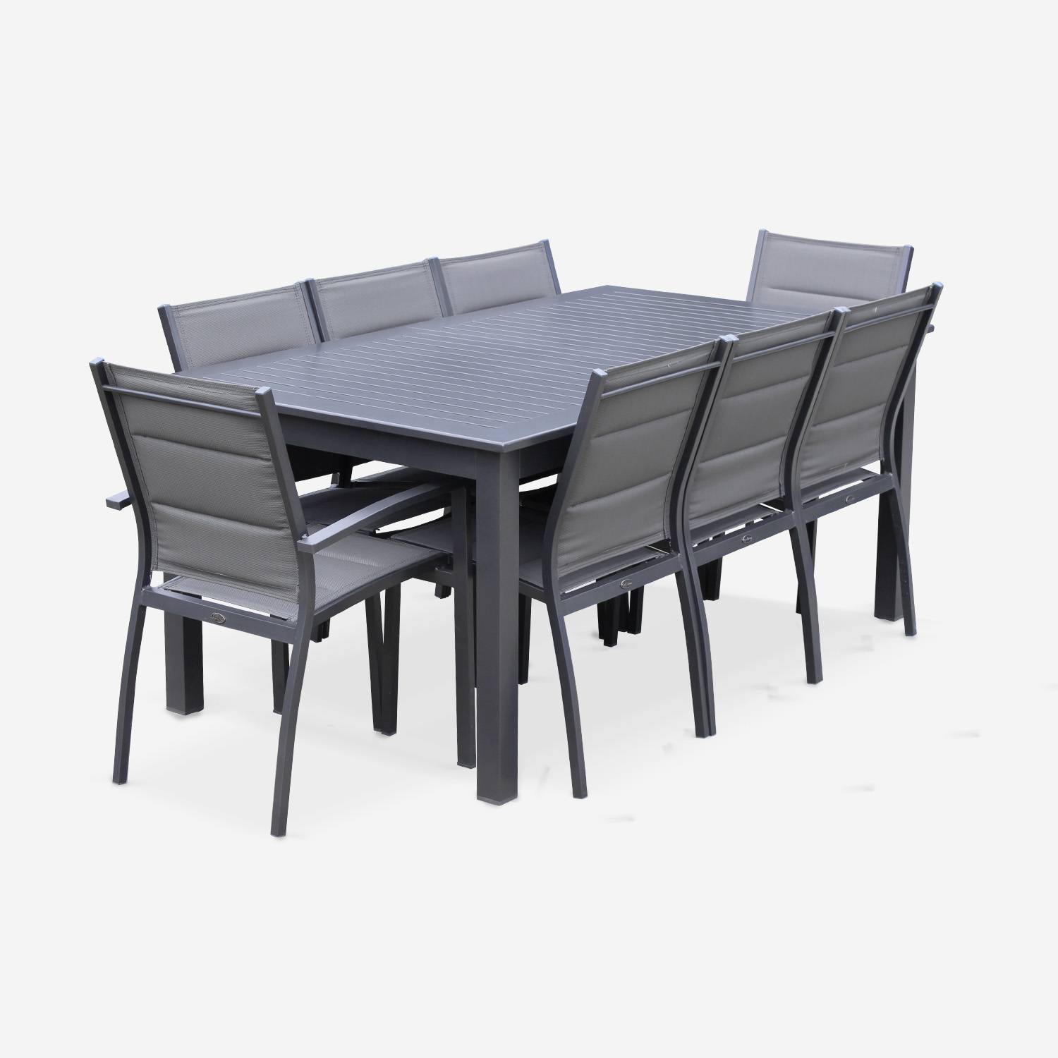 Salon de jardin table extensible - Chicago Anthracite/Gris taupe - Table en aluminium 175/245cm avec rallonge et 8 assises en textilène Photo3