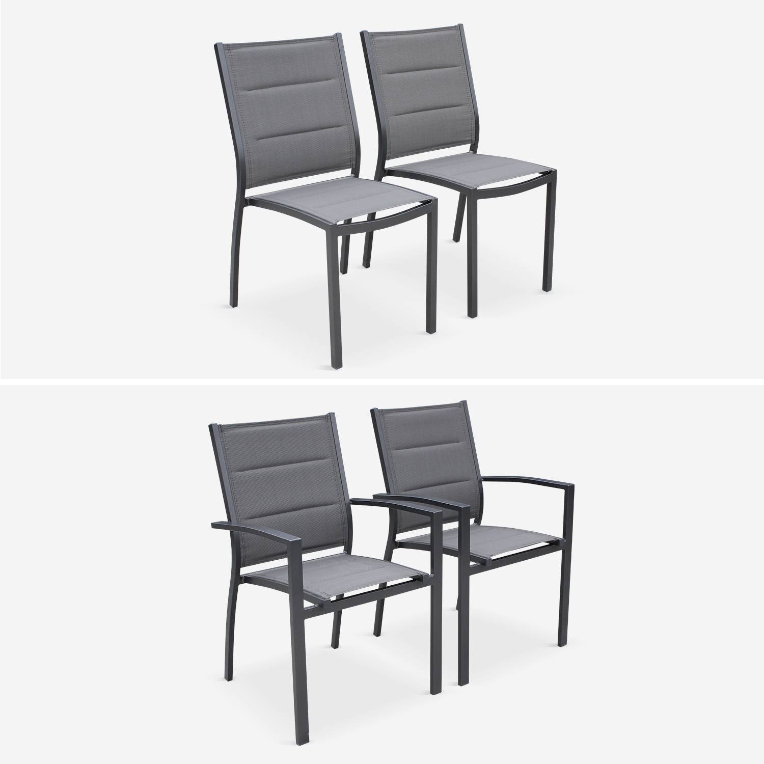 Ausziehbarer Tisch Gartengarnitur - Chicago Anthrazit/dunkelgrau - Aluminiumtisch 175/245 cm mit Verlängerung und 8 Sitzen aus Textilene Photo4