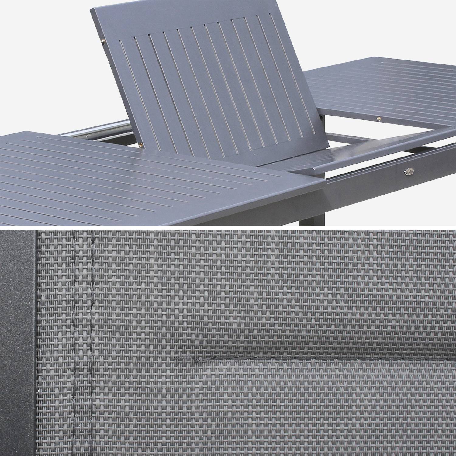 Ausziehbarer Tisch Gartengarnitur - Chicago Anthrazit/dunkelgrau - Aluminiumtisch 175/245 cm mit Verlängerung und 8 Sitzen aus Textilene Photo5
