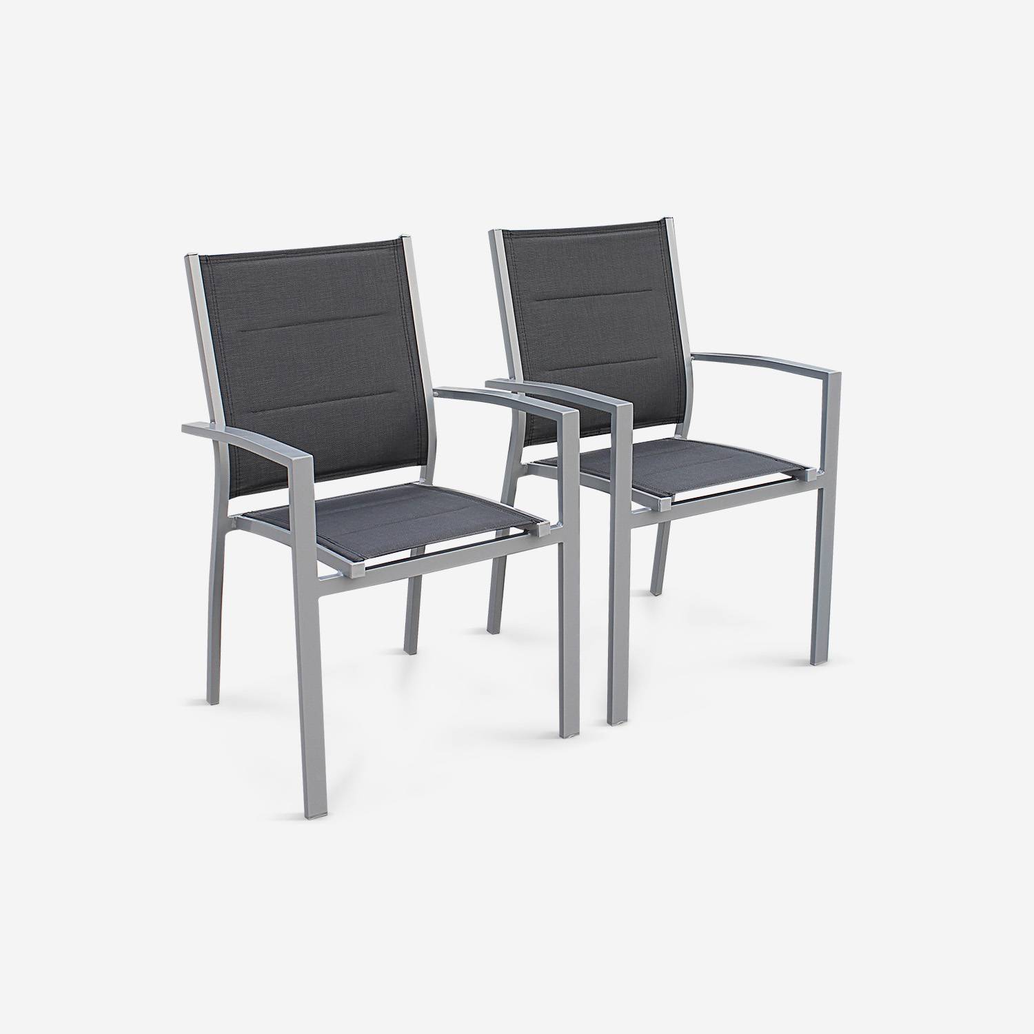Lot de 2 fauteuils - Chicago / Odenton  - En aluminium gris et textilène gris foncé, empilables Photo1