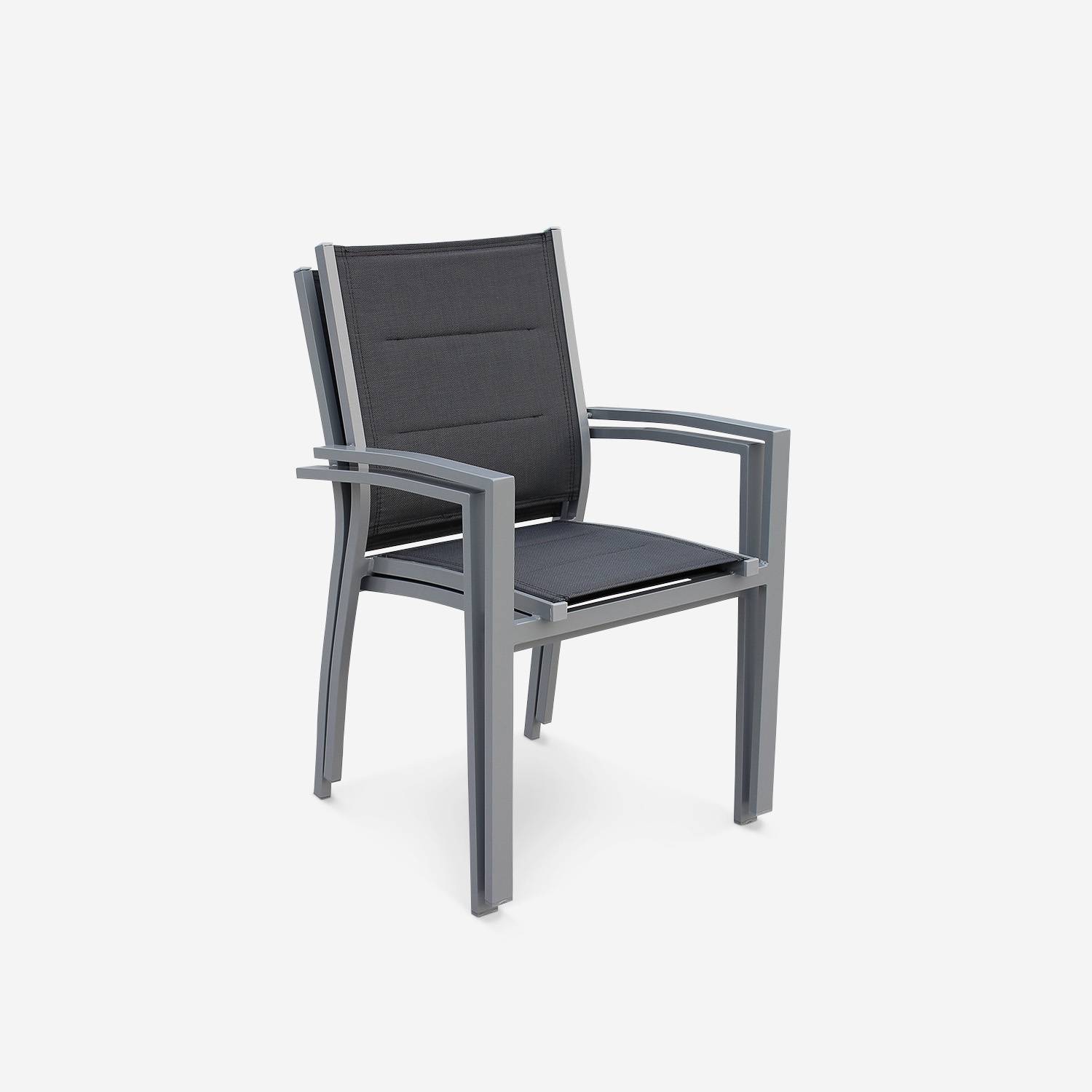 Lot de 2 fauteuils - Chicago / Odenton  - En aluminium gris et textilène gris foncé, empilables Photo2