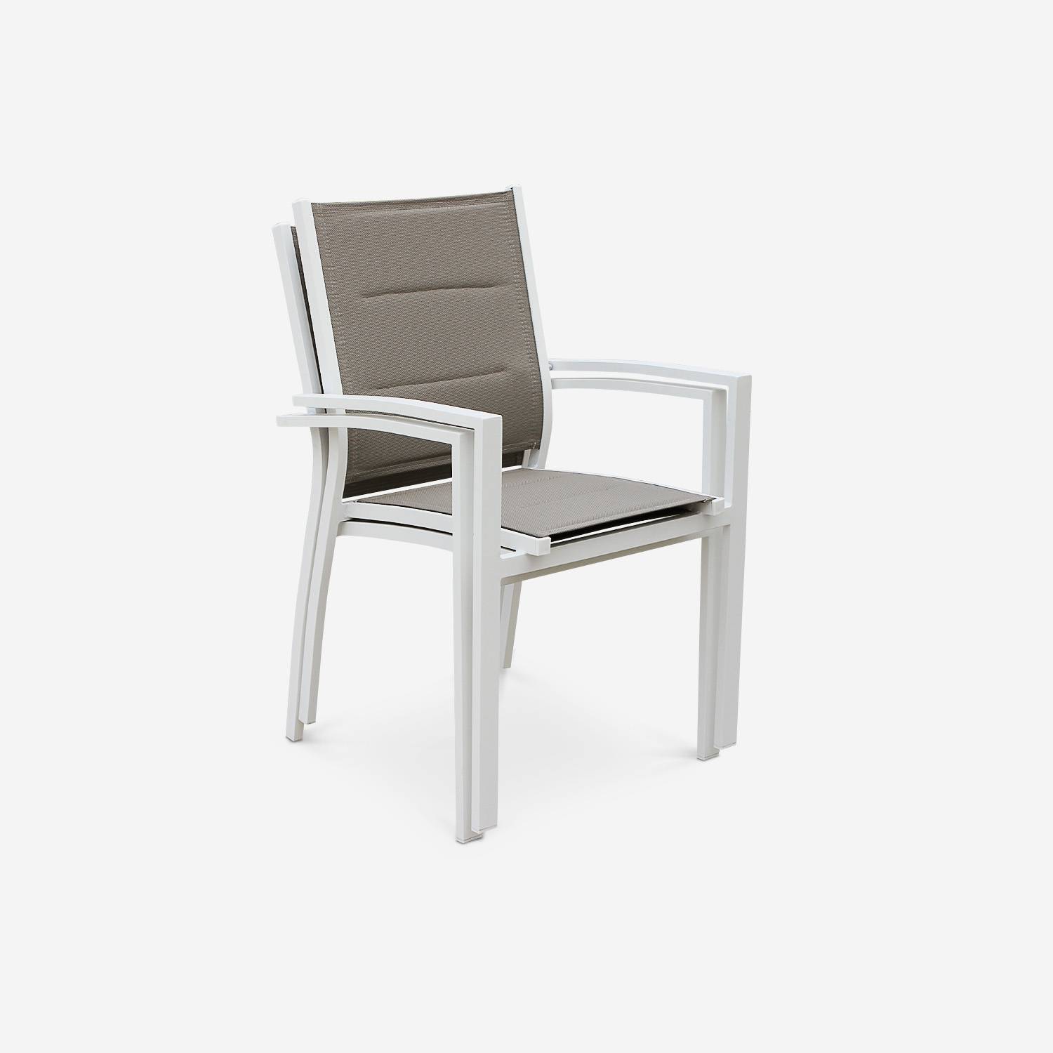 Set mit 2 Chicago-Sesseln - weißes Aluminium und taupefarbenes Textil, stapelbar Photo2