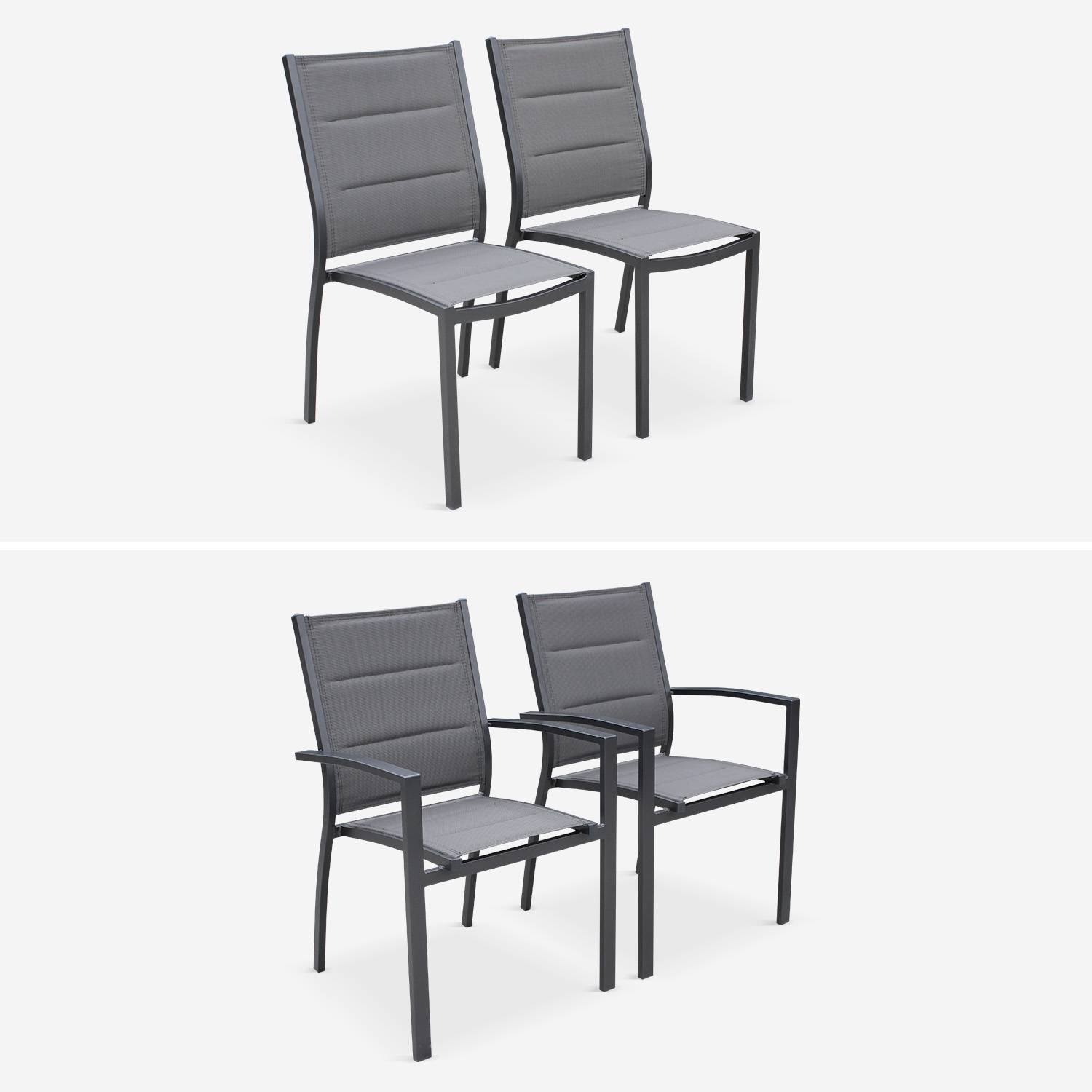 Ensemble Odenton, 1 table extensible, 2 fauteuils, 8 chaises en aluminium et textilène Photo4