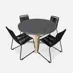 Table de jardin ronde en fibre de ciment, effet béton Ø120cm Borneo et chaises de jardin Brasilia en corde noire empilables Photo1
