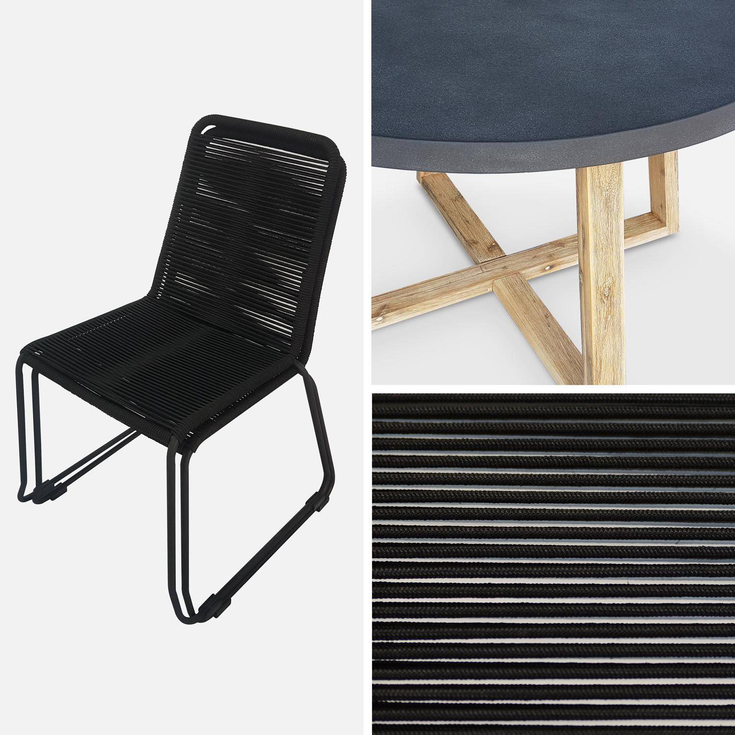 Table de jardin ronde en fibre de ciment, effet béton Ø120cm Borneo et chaises de jardin Brasilia en corde noire empilables Photo4