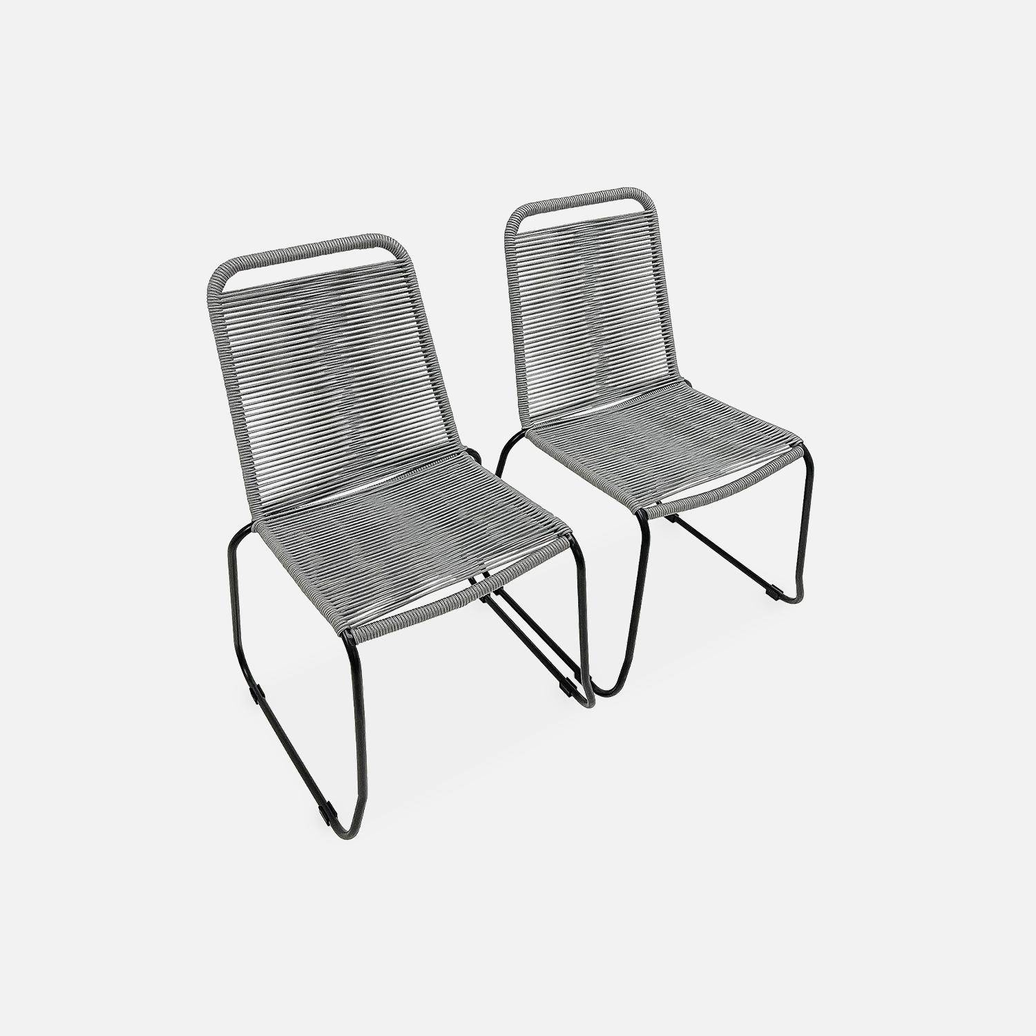 Table de jardin ronde en fibre de ciment Ø120cm Borneo et chaises de jardin Brasilia en corde gris clair empilables Photo3