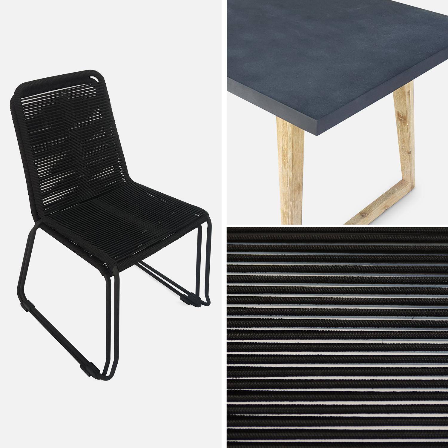 Table de jardin rectangulaire en fibre de ciment 160cm Borneo et chaises de jardin Brasilia en corde noir empilables Photo4