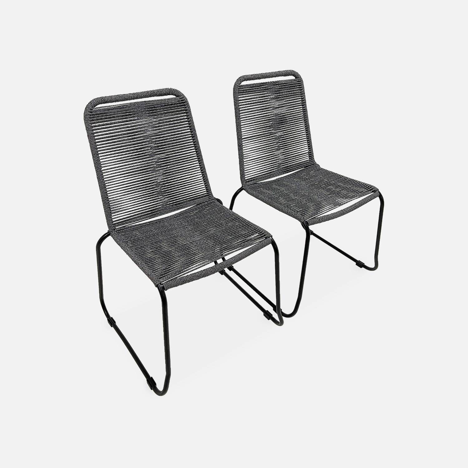 Table de jardin rectangle en fibre de ciment, effet béton, 160cm Borneo et chaises de jardin Brasilia en corde gris chiné empilables Photo3