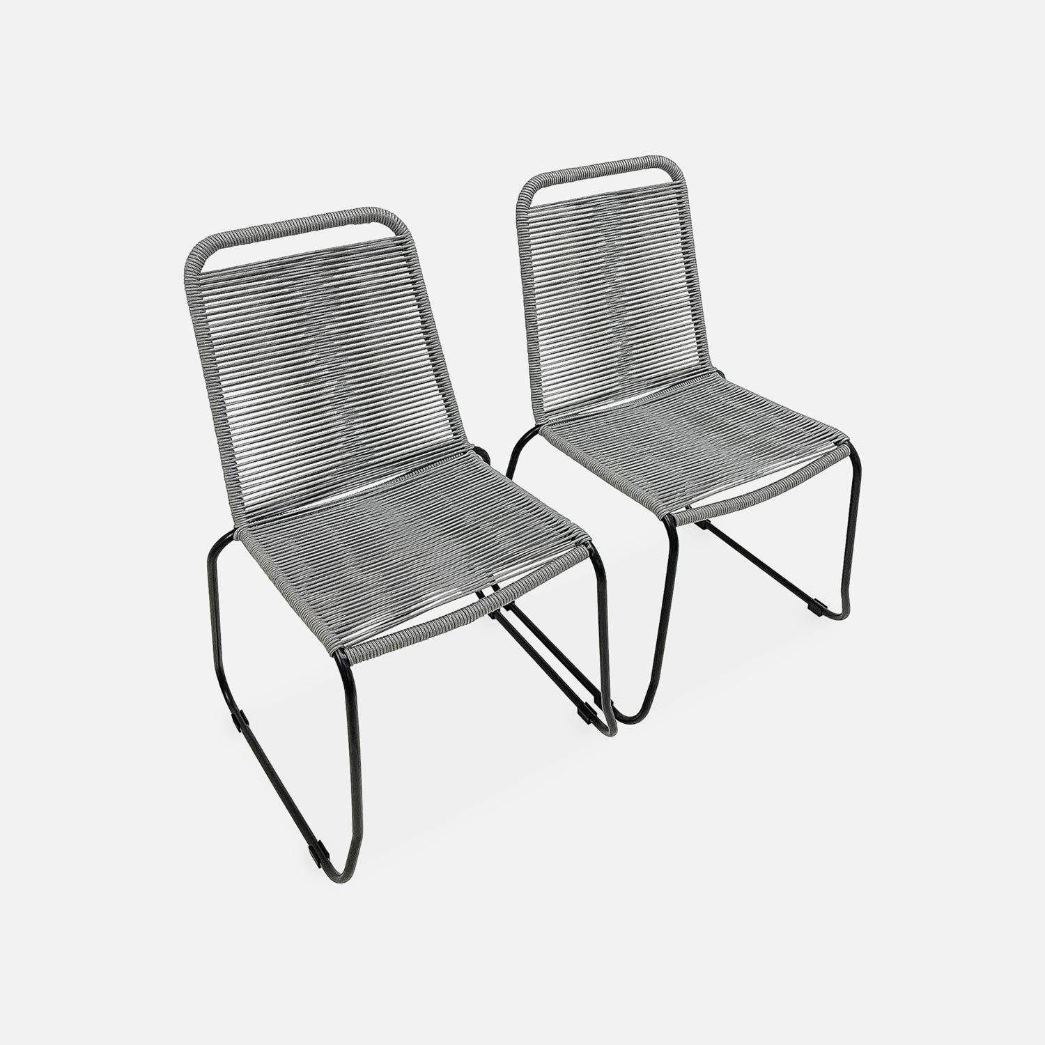 Table de jardin rectangle en fibre de ciment, effet béton, 160cm Borneo et chaises de jardin Brasilia en corde gris clair empilables Photo3