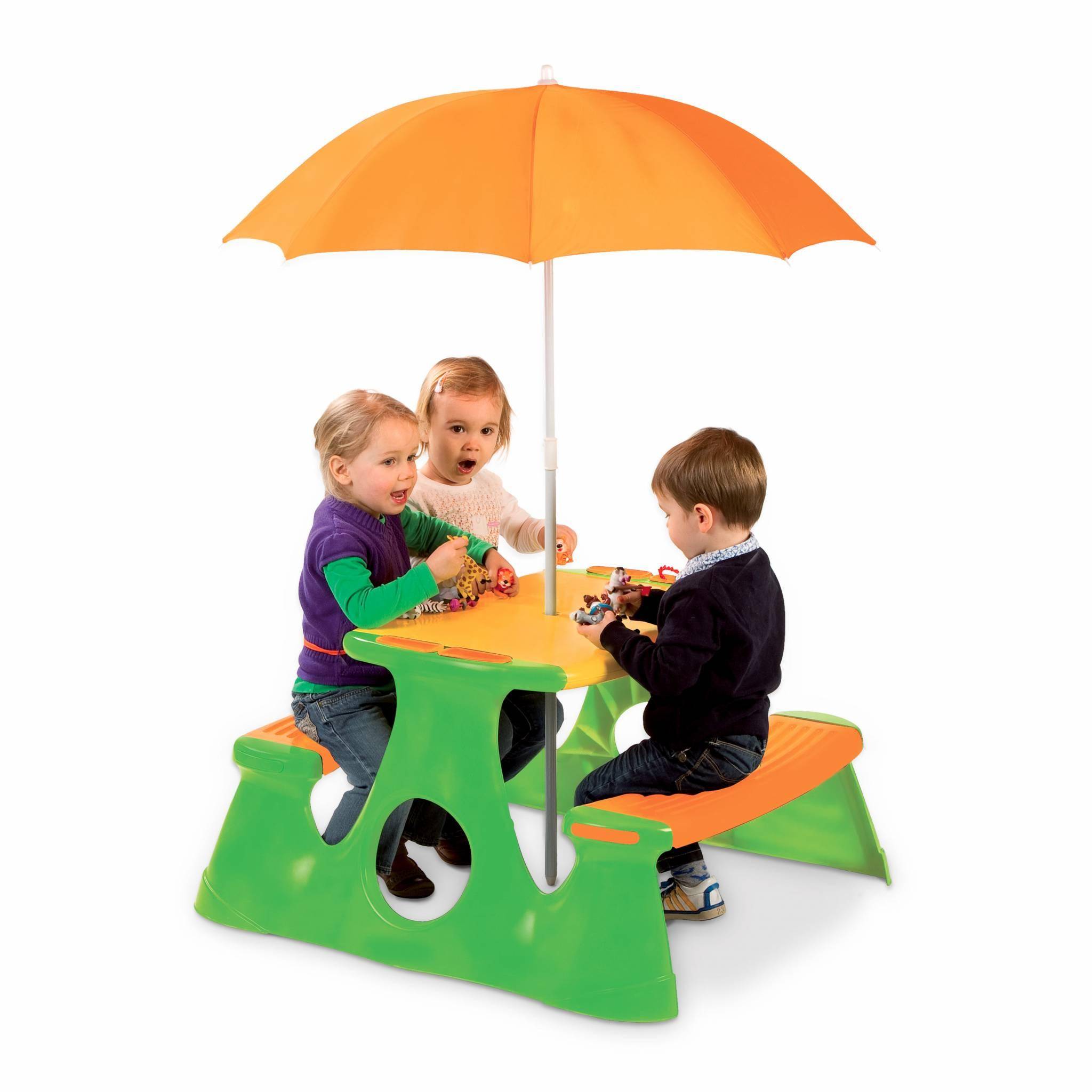 Table de pique nique pour enfants 80cm – SOPHIE – Table de jardin rectangulaire avec bancs en plastique et parasol Photo2