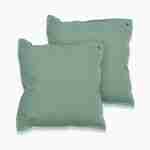2er Set quadratische Kissen - 50x50cm - graugrün, dekorative Kissen mit Öse und Rüschenverarbeitung Photo1