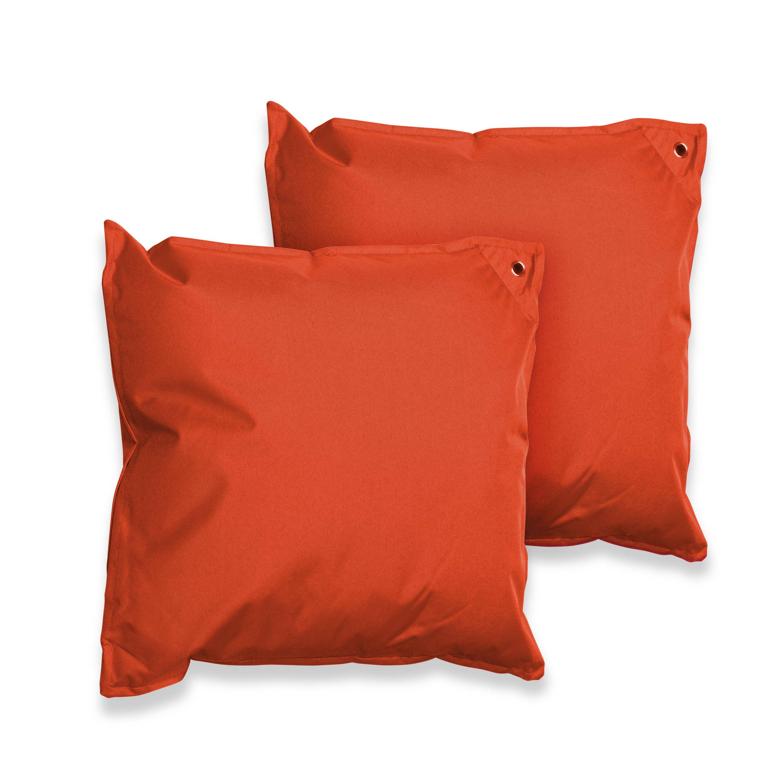 Lot de 2 coussins carrés - 50x50cm - Orange, coussins de décoration avec fixation à œillet et finition à volant Photo1