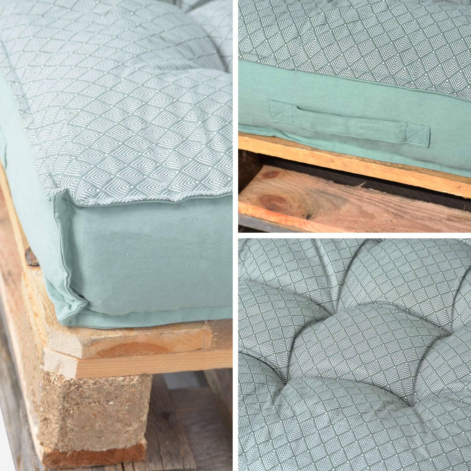 Kissen für Palette - 120 x 80 cm - Matratze, Sitzkissen, wendbar, 100% Baumwolle, graugrün, Palette nicht inbegriffen Photo5