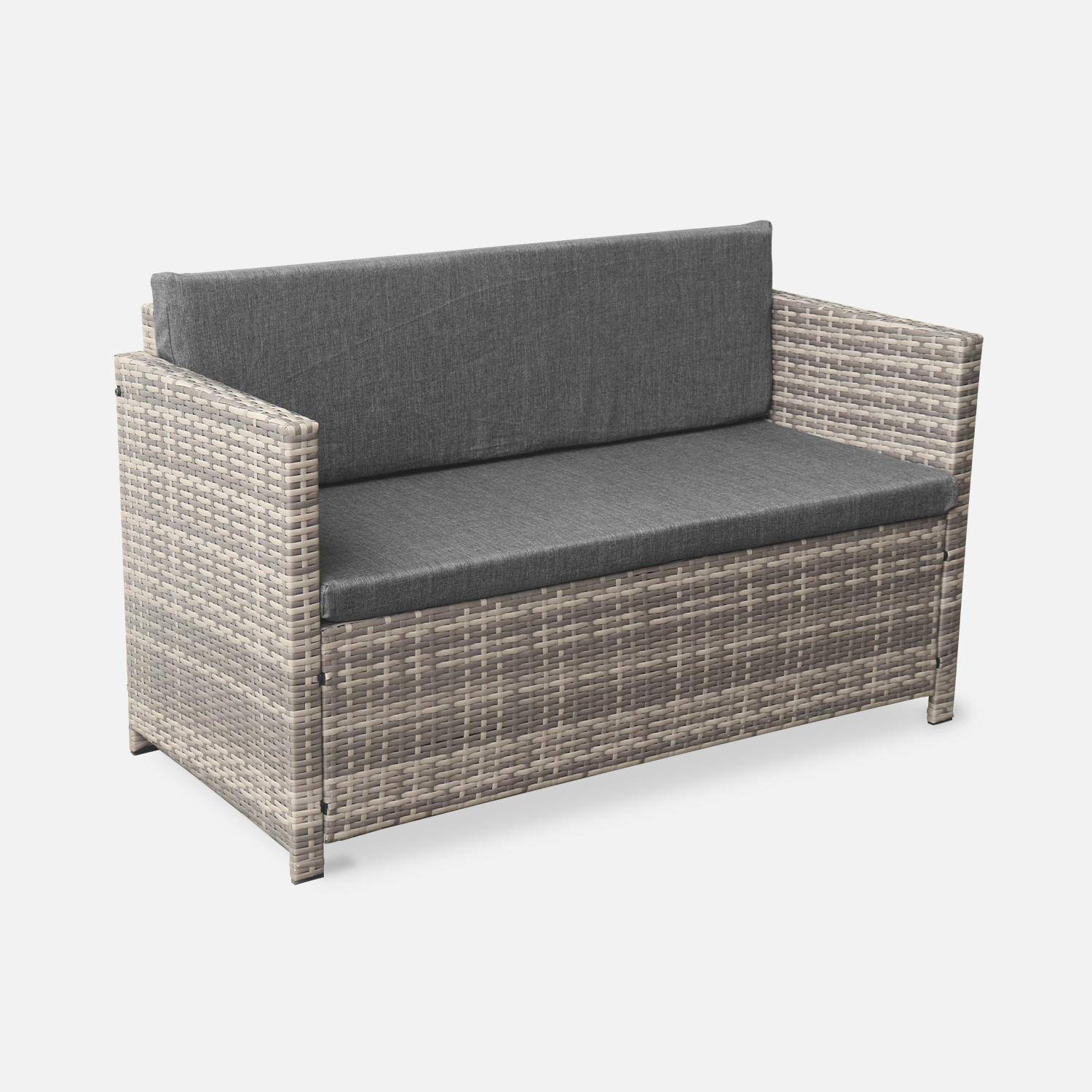 Wicker loungeset - 4 plaatsen - 1 bank, 2 fauteuils, een lage tafel, grijstinten Photo3