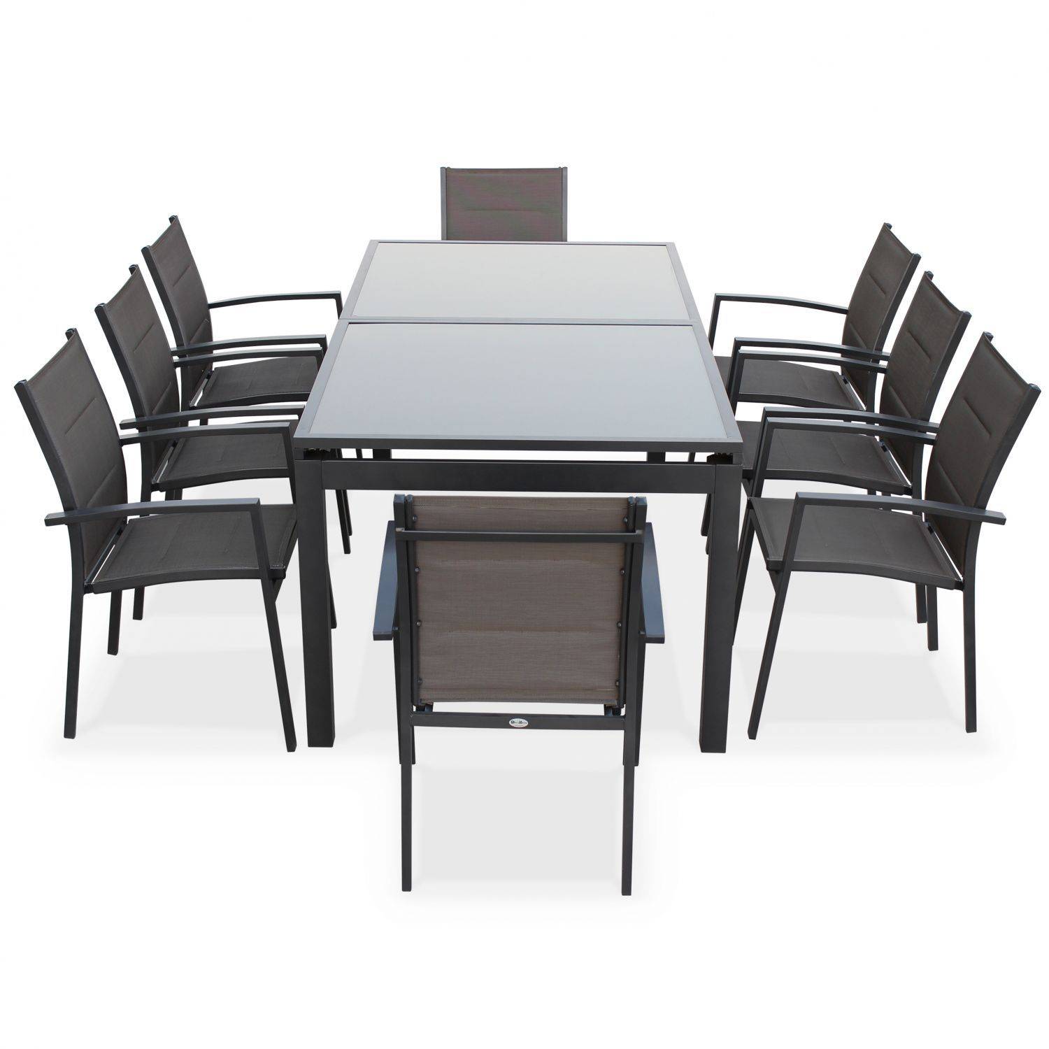 Ensemble Détroit 1 table extensible et 8 fauteuils en aluminium et textilène Photo3