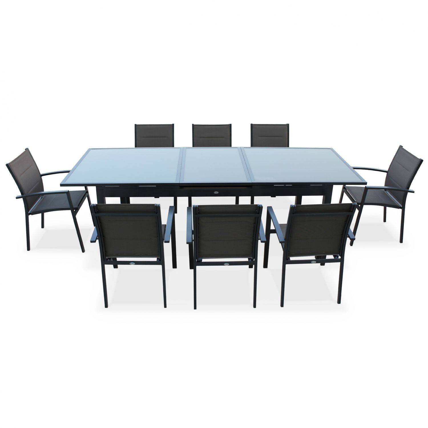 Ensemble Détroit 1 table extensible et 8 fauteuils en aluminium et textilène Photo4