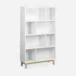 Librería blanca escandinava, estantería asimétrica - Floki - patas de madera de abeto, 4 estantes, 8 compartimentos, 80x30x138cm  Photo4