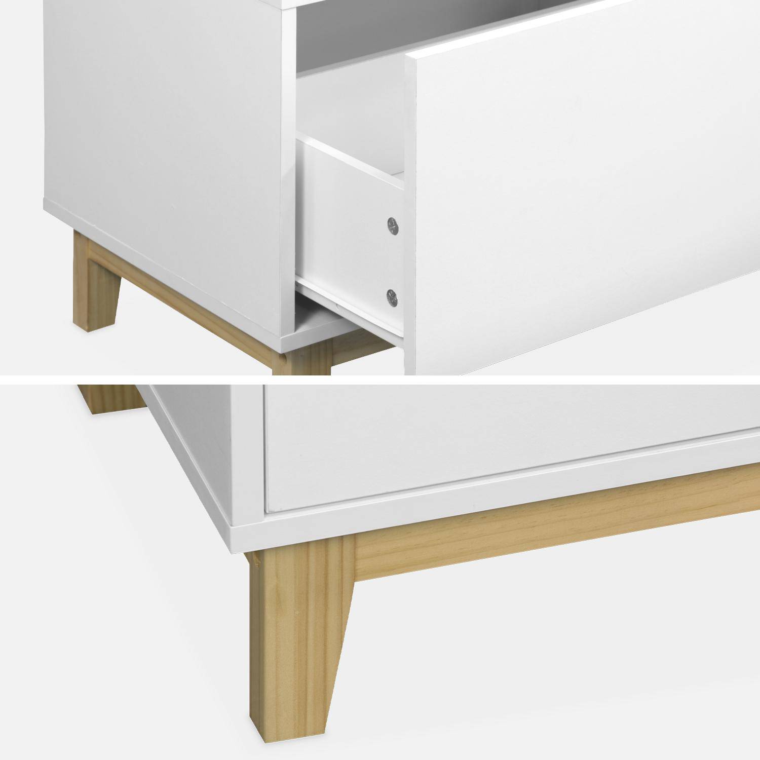 Soporte de TV blanco escandinavo - Floki - 1 cajón, patas de madera de abeto, 120x40x45cm Photo6