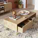 Table basse en décor bois - Mika - 2 tiroirs, 2 espaces de rangement, L 120 x l 55 x H 40cm Photo2