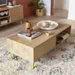 Table basse en décor bois - Mika - 2 tiroirs, 2 espaces de rangement, L 120 x l 55 x H 40cm Photo1