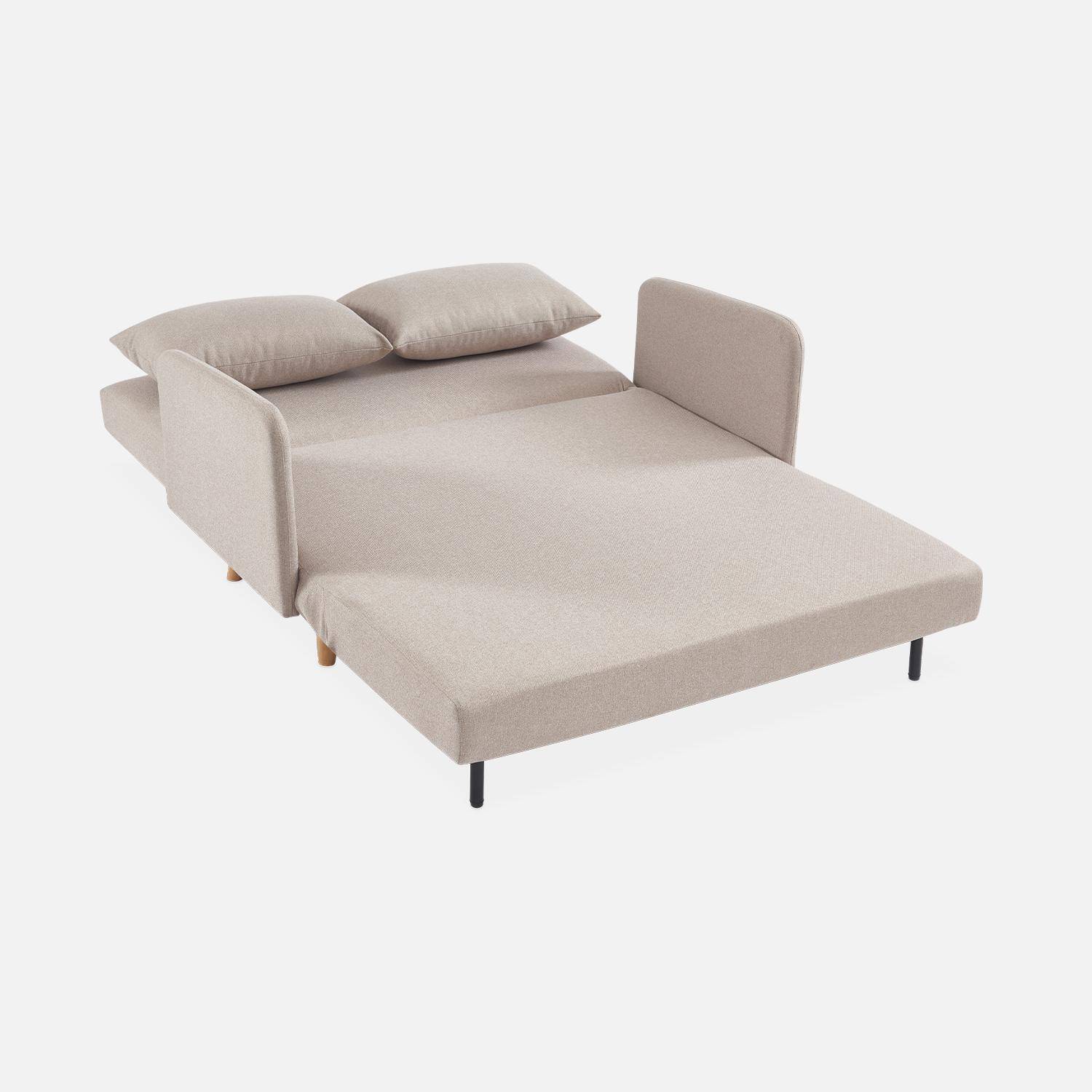 Sofá-cama de tela - Panam - escandinavo de 2 plazas, patas de madera clara, beige, asiento corrido, respaldo reclinable Photo7