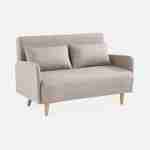 Sofá-cama de tela - Panam - escandinavo de 2 plazas, patas de madera clara, beige, asiento corrido, respaldo reclinable Photo3