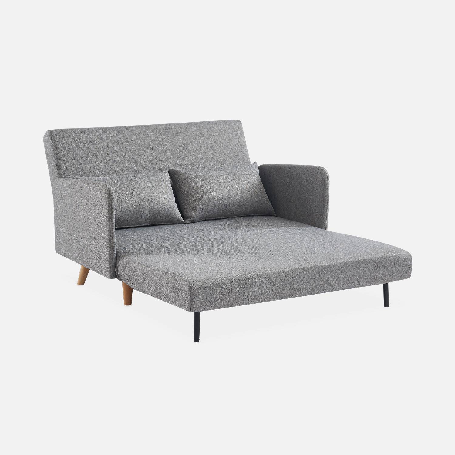 Sofá-cama de tela - Panam - escandinavo de 2 plazas, patas de madera clara, gris claro, asiento corrido, respaldo reclinable Photo6